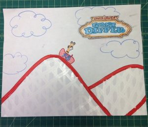 drawing of person riding giant dipper