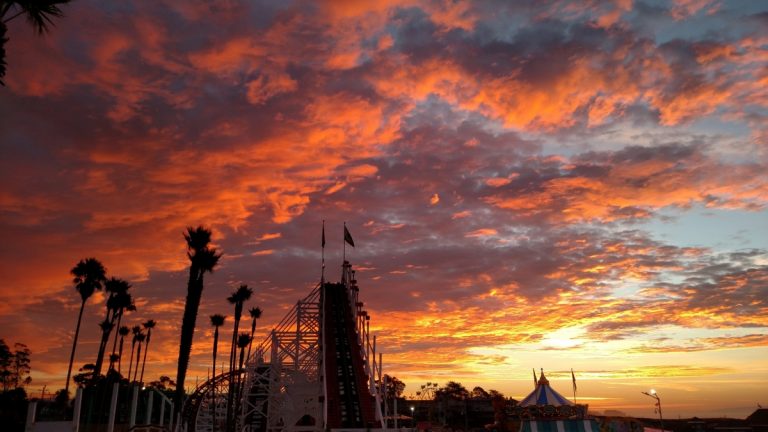 sunset over boardwalk