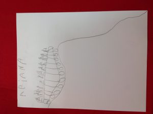 drawing of people riding coaster